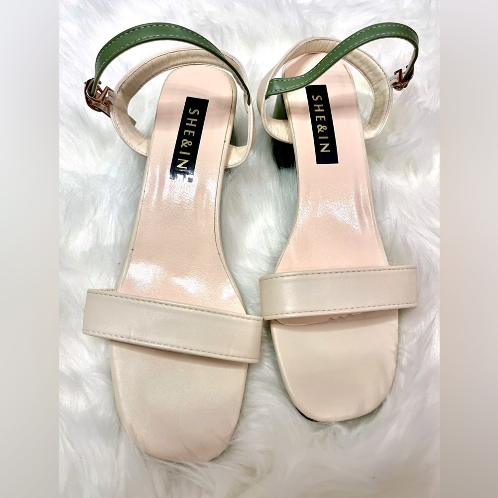 SHEIN white and green sandal heels